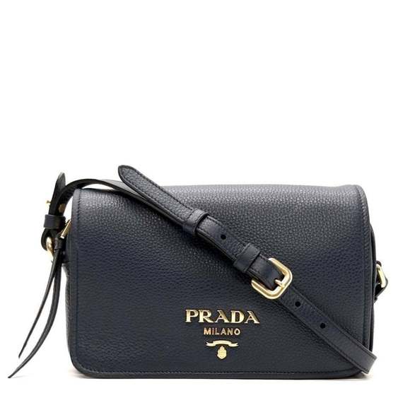 Prada Vitello Phenix Baltico Blue Leather Flap Medium Crossbody - Picture 1 of 6